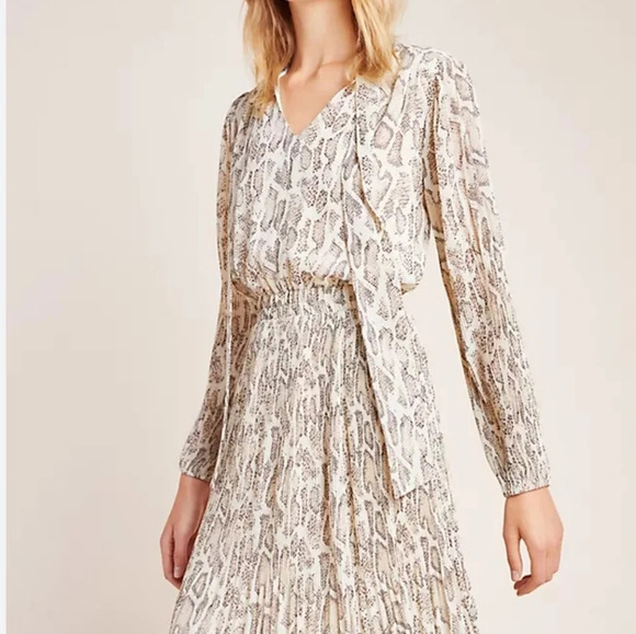 Anthropologies-Current Air Olivia Snake-Printed Flowy Midi Dress Size Medium - Picture 1 of 15